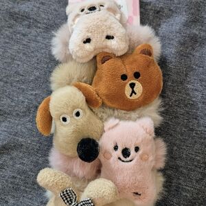5 PC Animal Plush Hair Clips Set - Brown, Pink, Beige, More - NWOT